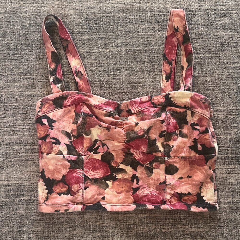 Pink rose floral boho crop top